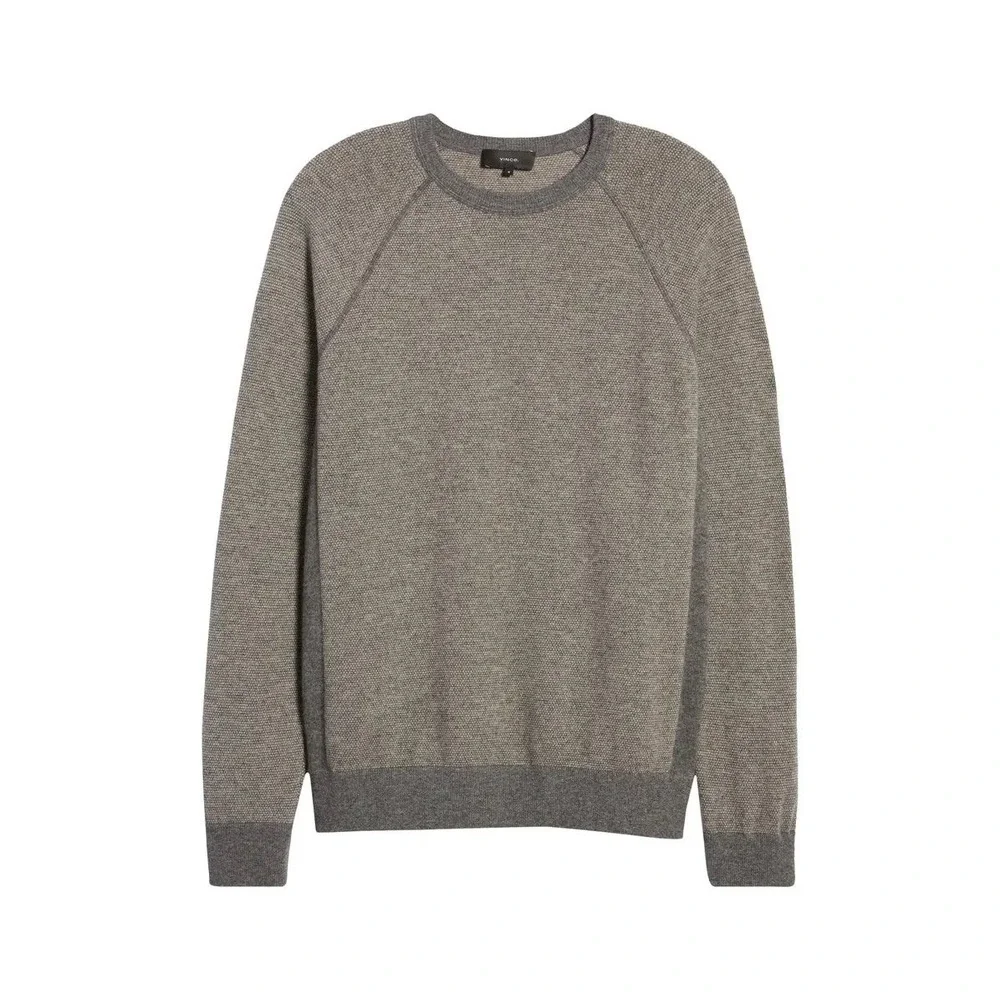 Vince Mens Bird's‎ Eye Stitch Wool Cashmere Sweater Grey Large